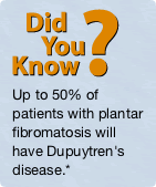 Did You Know?: Up to 50% of patients with plantar fibromatosis will have Dupuytren's disease.*
